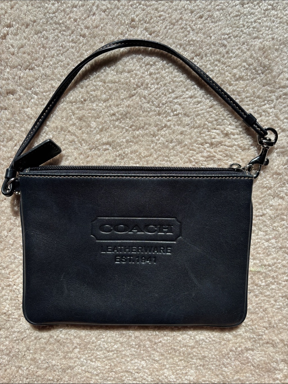 Coach Black Embossed Leather Wristlet